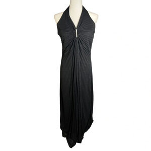 Vintage Y2K Black Pleated Halter Sparkly Gown 12